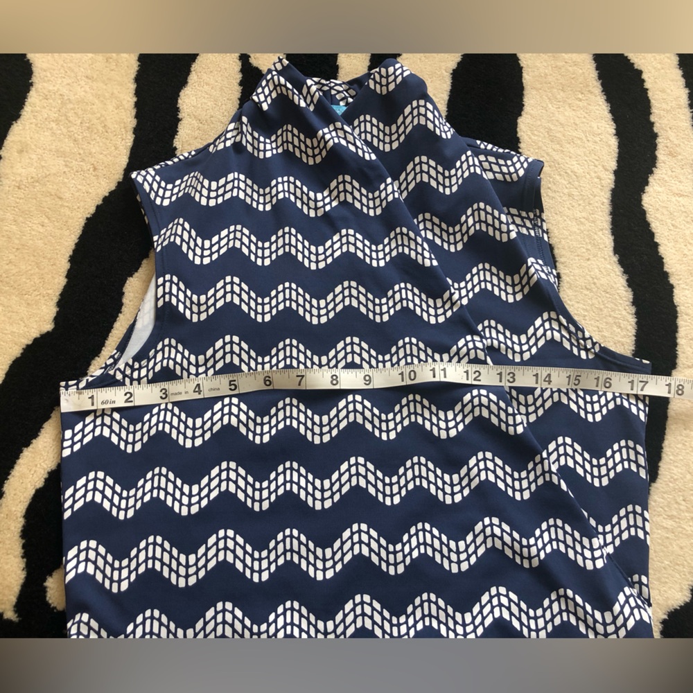 J. McLaughlin sleeveless top in blue and white faux wrap - Picture 14 of 15